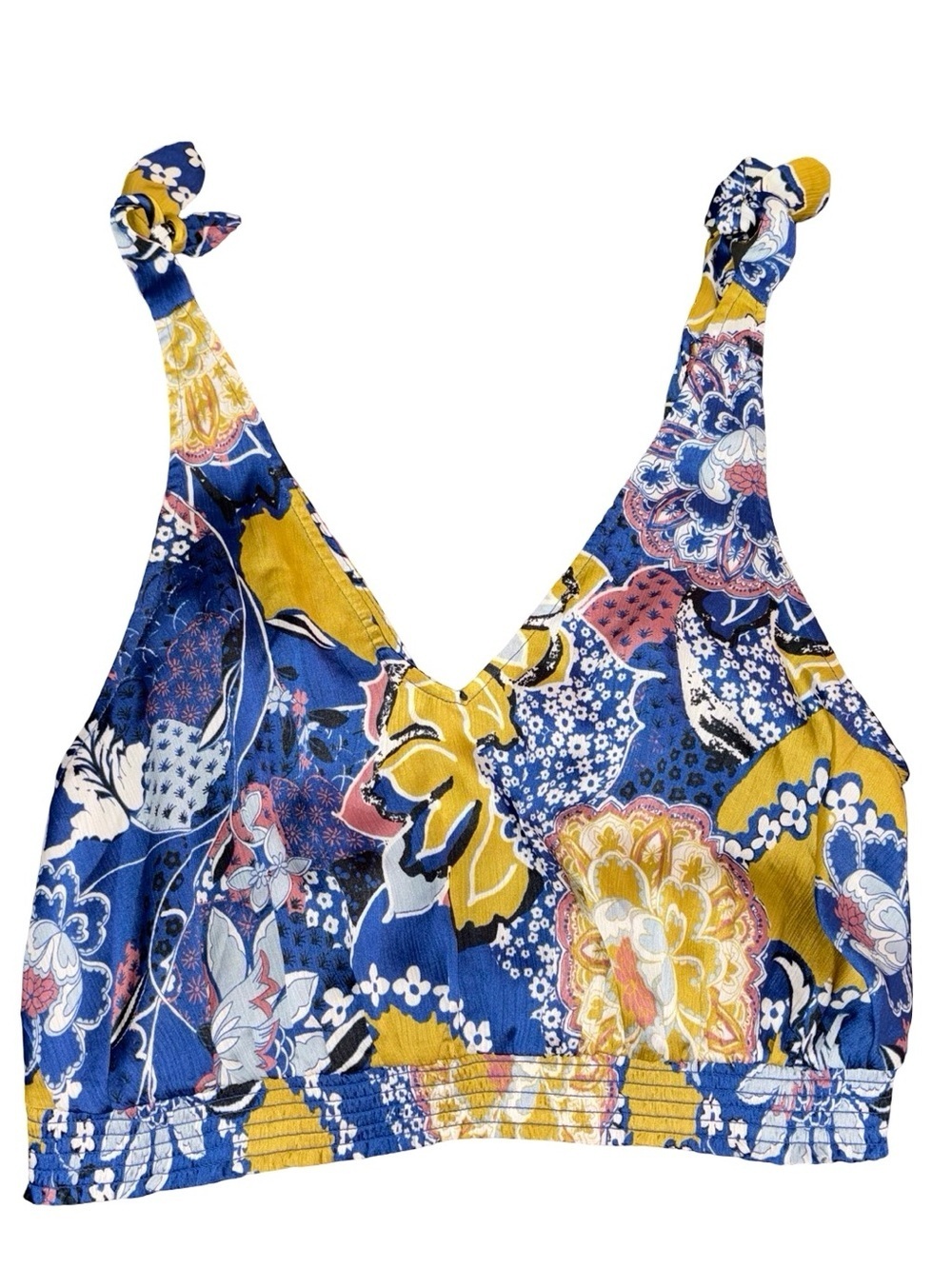 Free People Montauk Floral Print Cropped Tank Top Blue Boho Size M - Picture 2 of 9